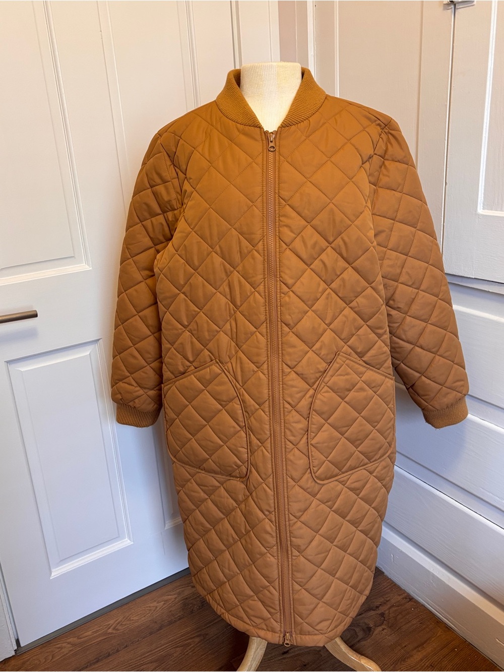 Women’s 1X Lands End Quilted Bomber Coat - Caramel Tan